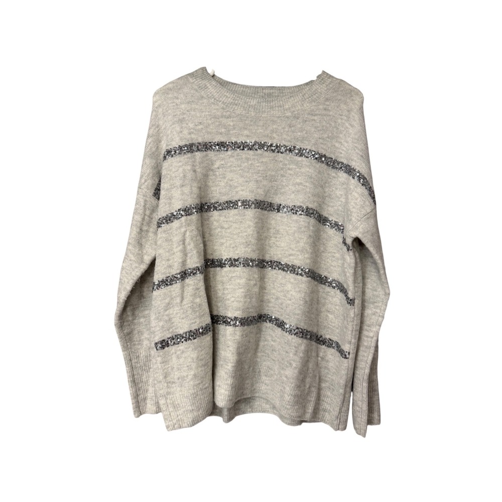 CeCe Women's Gray Sequined Striped Long Sleeve Sweater Size S